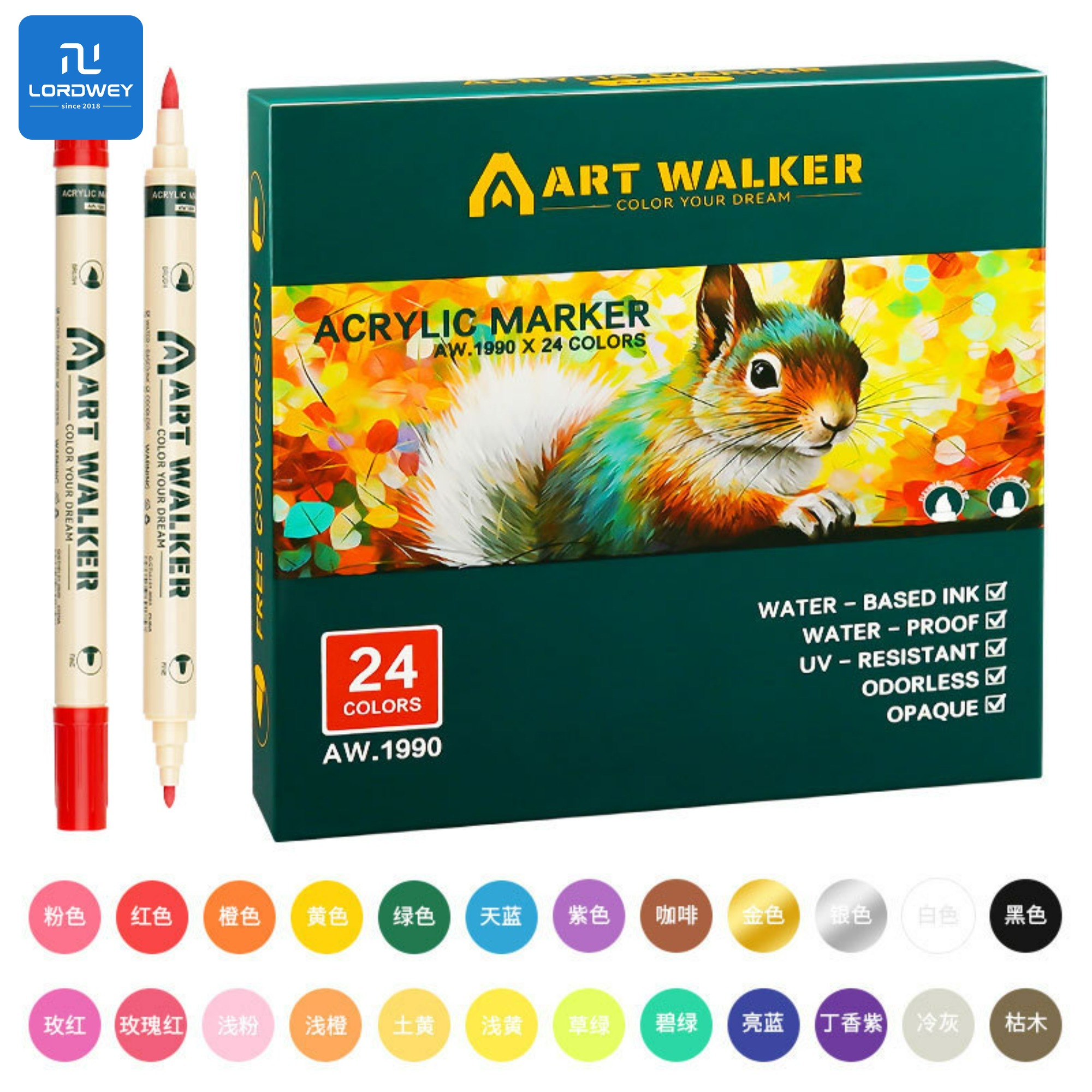 LORDWEY | Art Walker Acrylic Marker 36 Color Set Opaque Color Can Be Stackable Graffiti Diy Painting Waterborne Acrylic Pen Painting