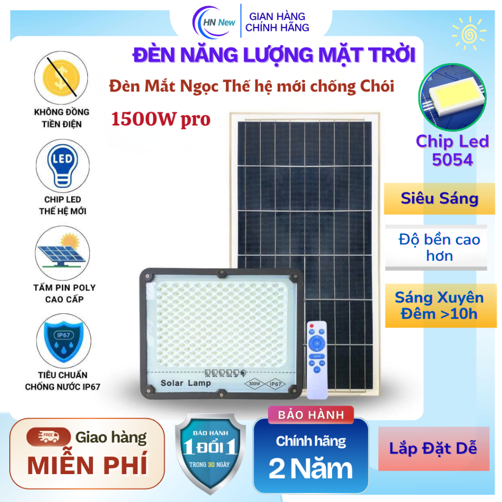 Đèn LED Năng Lượng Mặt Trời Thế hệ mới– Đèn Pha Mắt Ngọc Ngoài Trời Siêu Sáng Pin Trâu Kèm điều khiển