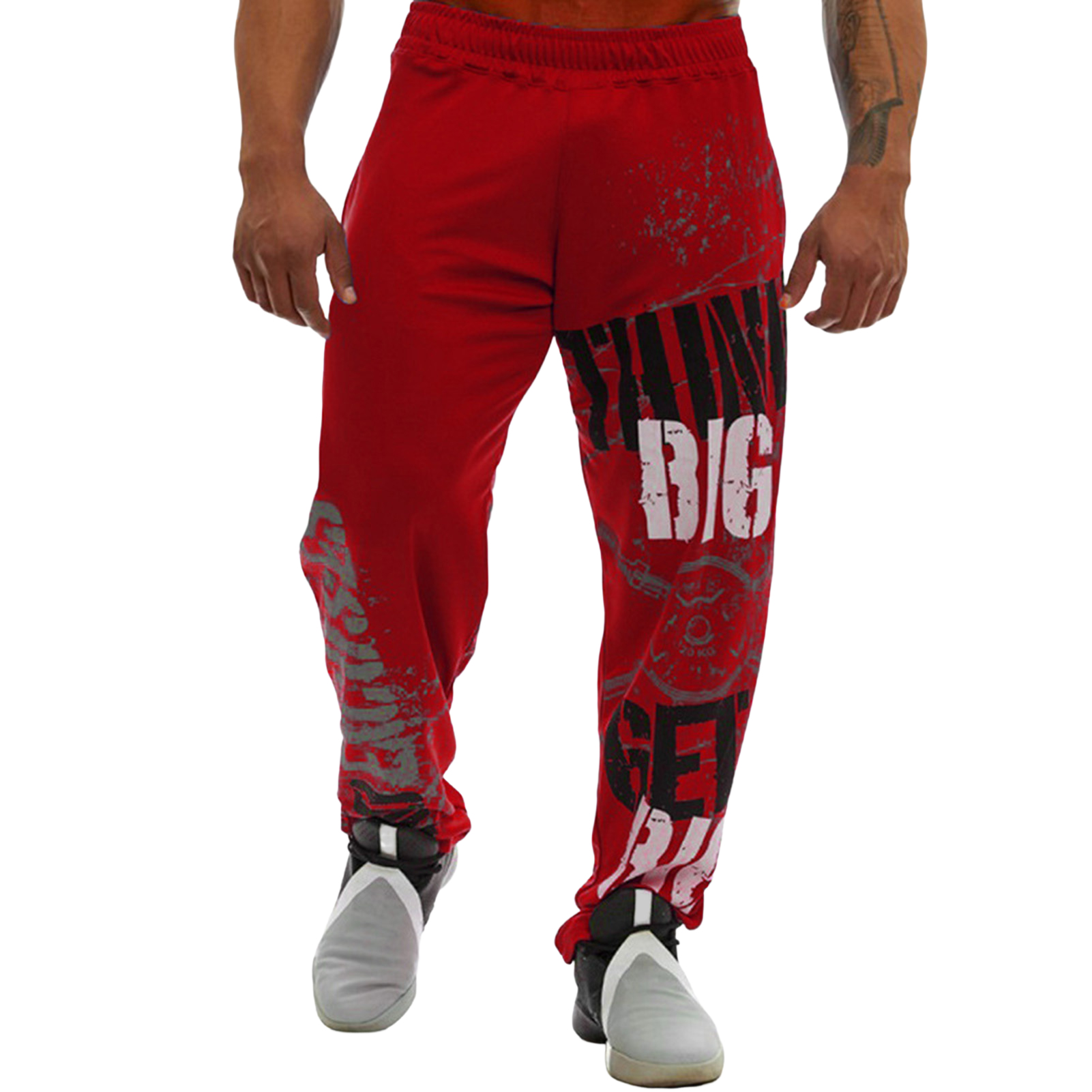 Dece Flor Men Pants Loose Straight Mid Waist Deep Crotch Digital Printing Jogging Soft Elastic Waist Men Trousers for Gym Chic Sports Pants - 1