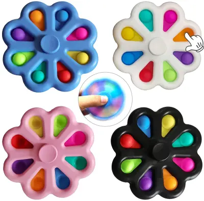 4 Pack Push Pop Simple Dimple Fidget Toys, ,Stress Relief Sensory Toy ,Hands Spinner Toy Pop Bubble Silicone, Mini Hand Anxiety Autism Toy , Spin Flower Fidget Toys for Kids Adults Boys