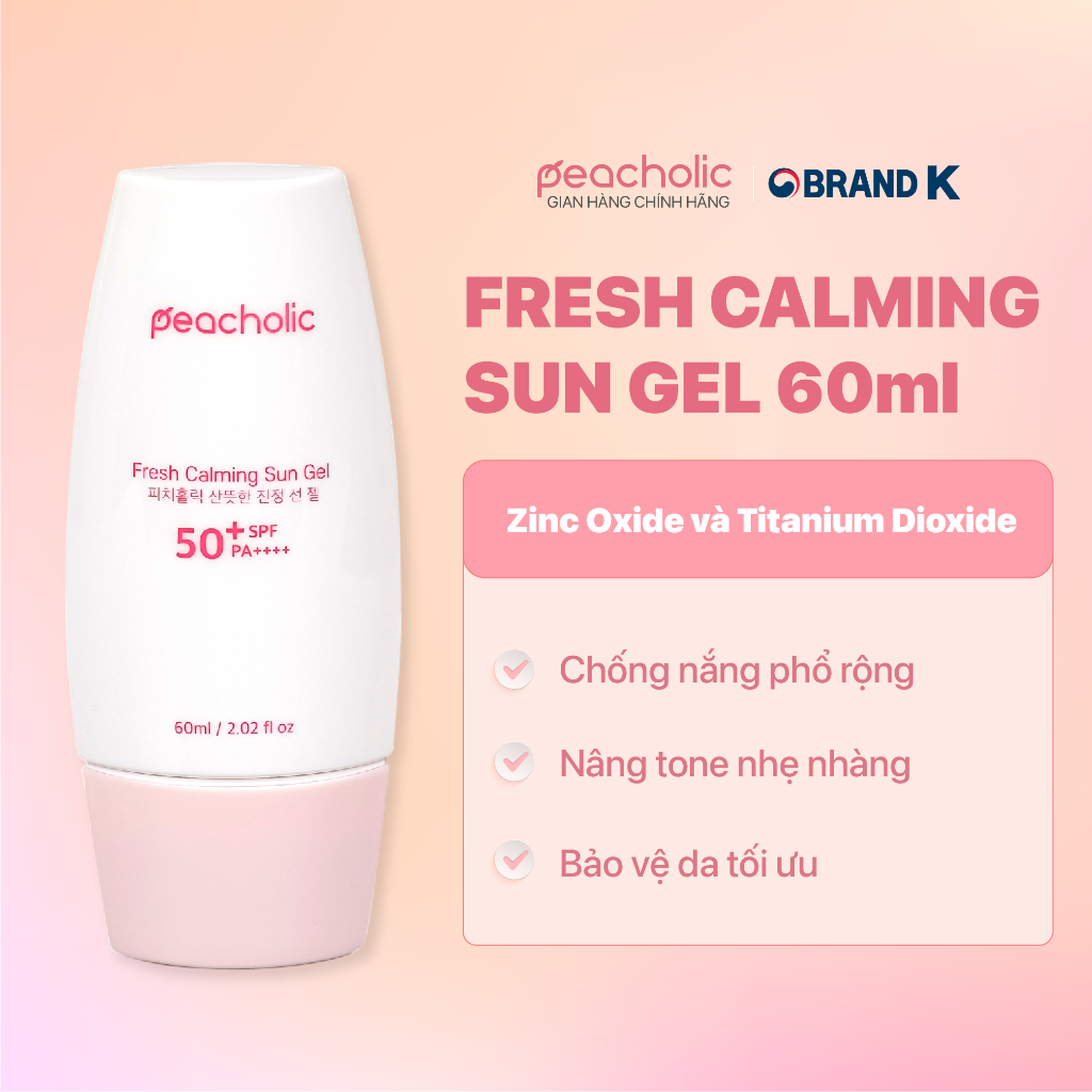 Kem chống nắng nâng tone Peacholic Fresh Calming Sun Gel SPF50+ 60ml