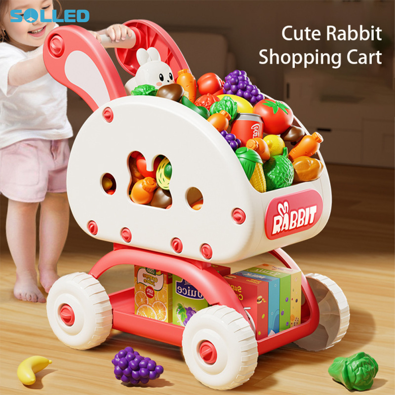 Kids Shopping Cart Trolley Play Set With Pretend Fruit Vegetables Accessories, Pretend Play Grocery Shopping Cart, Toy Shopping Cart For Kids ราคา 496 บาท*ส่งฟรี