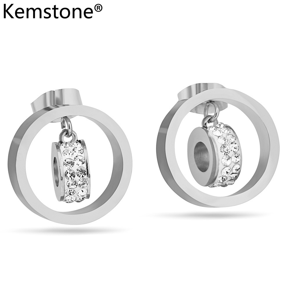 Kemstone Round Hollow Stainless Steel Gold Plated Zircon Inlaid Pendant Necklace Drop Earrings Jewelry Set for Women's Gift ราคา 173 บาท*ส่งฟรี