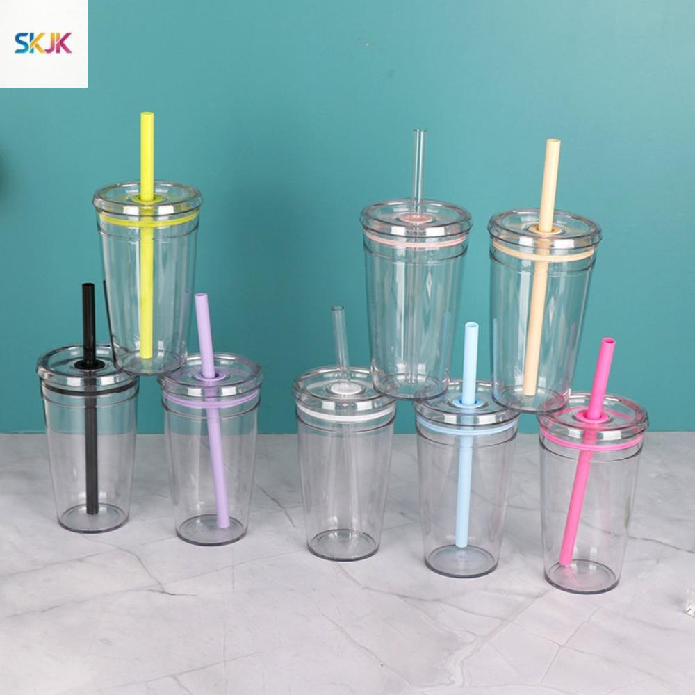 SKJK โปร่งใสโปร่งใส ถ้วยฟางฟาง 450มล. ใช้ซ้ำได้ แก้วน้ำในรถ แบบพกพาได้ ชั้นเดียวเป็นชั้น แก้วกาแฟถ้วย ออฟฟิศสำหรับทำงาน ราคา 261 บาท*ส่งฟรี