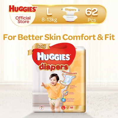 [Made in Singapore] Huggies Gold Tape Diapers L (8-13kg) 62 x 1 pack 62 Pcs
