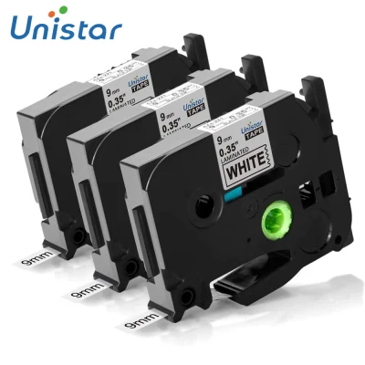 Unistar 3pcs Tape 9mm TZe-221 TZe221 TZe 221 Label Compatible For Brother P-touch Black on White Label Maker for Brother p touch