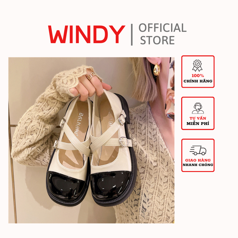 Giày búp bê lolita windy quai chéo đôi mũi tròn phong cách hàn quốc bb-05604