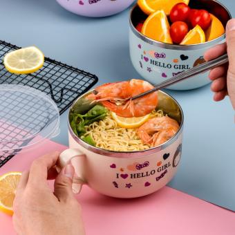 Ca Ăn Mì Giữ Nhiệt Có Nắp Đậy Hello Girl 350ml - Bát Ăn Cháo Inox 2 Lớp Cách Nhiệt Kèm Nắp