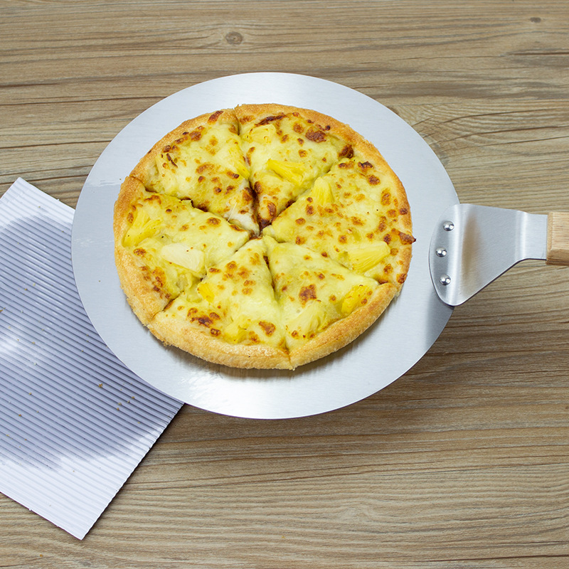 [E hot 59]430 Stainless Steel Pizza Shovel Baking Tool 1012 Inch Bread Cake Pizza Transfer Shovel Solid Wood Handle round Shovel