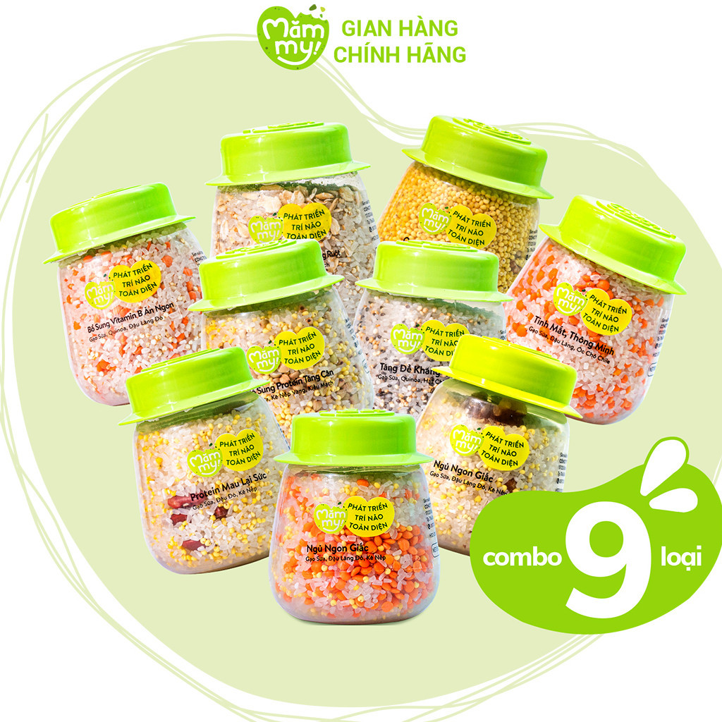 Combo 9 hũ hạt mix sẵn Mămmy nấu cháo bổ sung chất dinh dưỡng cho bé ăn dặm trên 6 tháng, 130gr/ 1 hũ