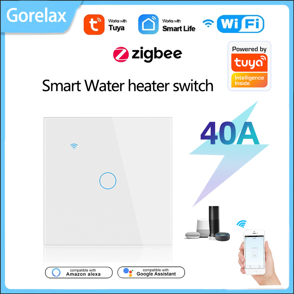 【High Cost-Performance】 Tuya Smart Life Wifi Zigbee 40A Water Heater Smart Switch Wireless Smart Home Remote Control Wall Switch Via Alexa Google Home