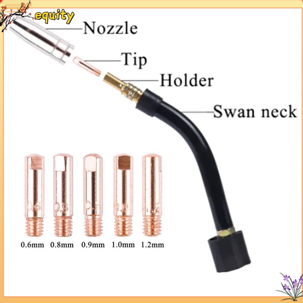 EQUITY 5pcs 0.6/0.8/0.9/1.0/1.2mm Bền Phụ kiện Hàn Phong cách Châu Âu Mỏ hàn Đầu tiếp xúc Dành cho MB-15AK 14ak MIG/MAG Vòi phun khí