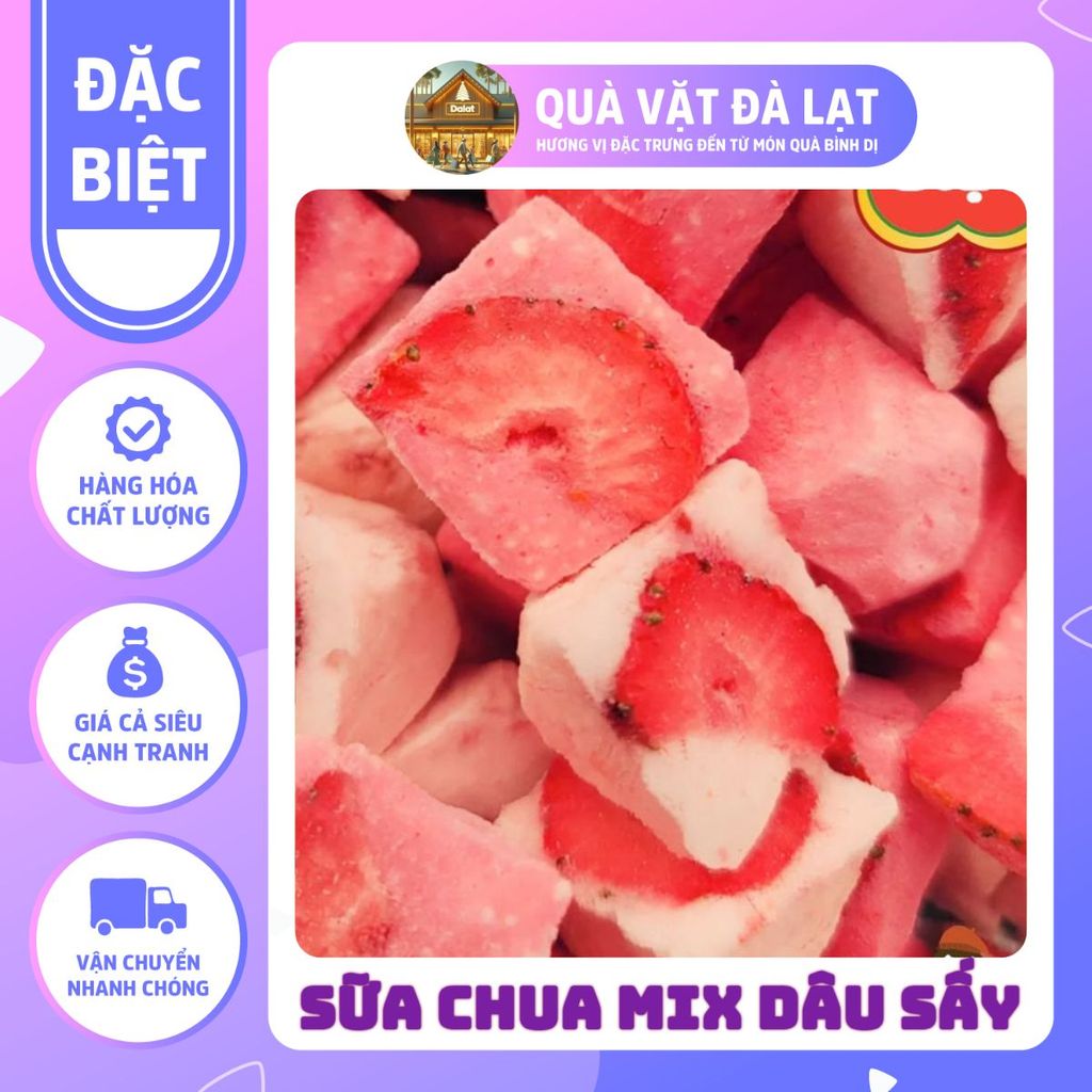 SỮA CHUA MIX DÂU SẤY THĂNG HOA, CHUA CHUA, NGỌT NGỌT, GIÒN TAN VỊ DÂU - QUÀ VẶT ĐÀ LẠT