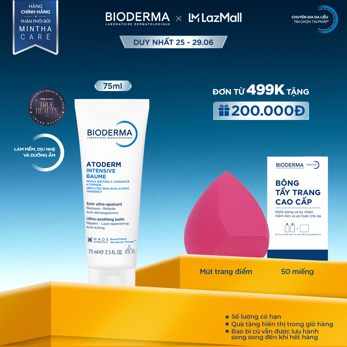 Kem dưỡng ẩm chuyên sâu cho da rất khô và viêm da cơ địa Bioderma Atoderm Intensive Baume - 75ml