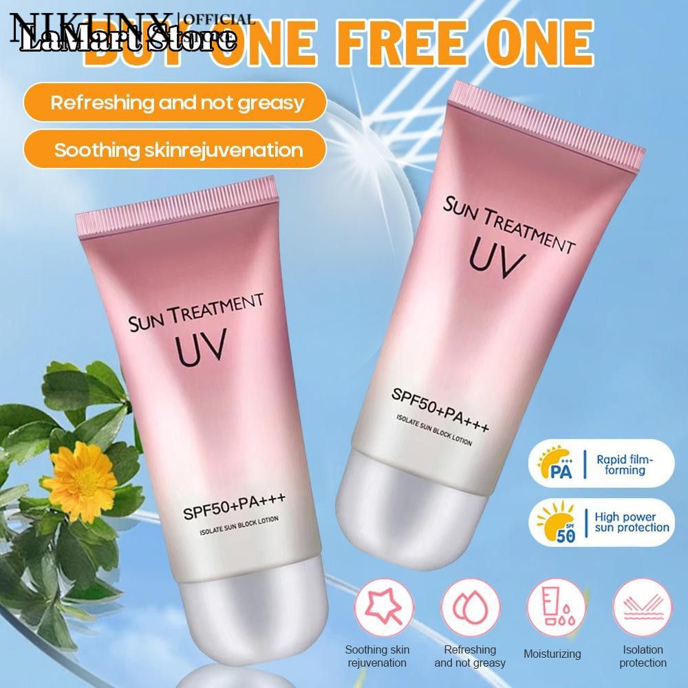 NIKUNX NIKUNX LaMart Store💅🏻 UV SUNSCREEN ครีมกันแดด SPF50 PA+++ กันแดด ซึมไว ไม่มัน ไม่อุดตัน สำหรับผิวแพ้ง่าย กันแดดทาหน้า กันแดดทาตัว กัน UV สูตรกันน้ำ 60g