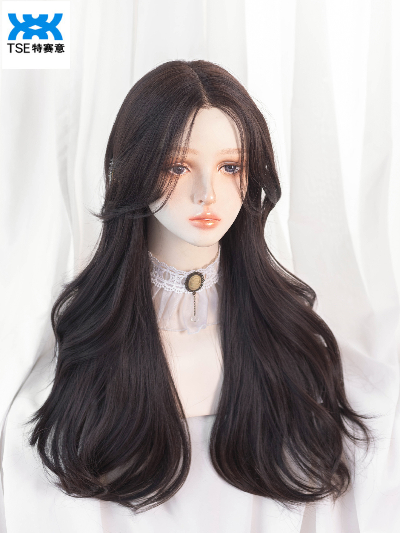 TSE Lace Female Full Head Set With Medium Split Large Wave High Temperature Silk Long Curly Simulation Hair Wig M40 ราคา 1,355 บาท*ส่งฟรี