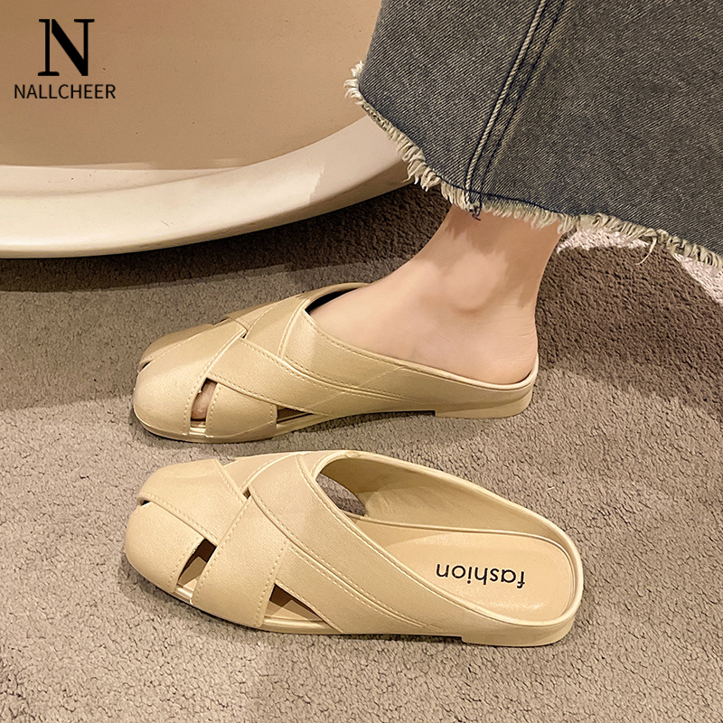 Half slippers for women new French retro non-slip comfortable soft flat bottom ladies sandals ราคา 77 บาท*ส่งฟรี