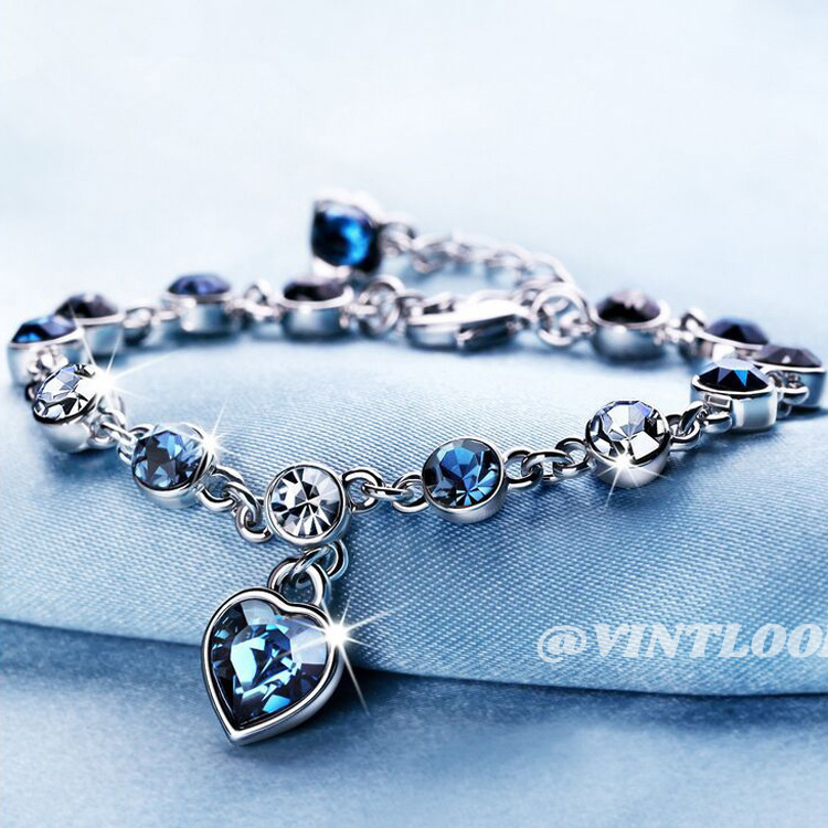VINTLOOK Ocean Heart Bracelet Peach Heart Austrian Crystal Diamond Women's Bracelet Fashion Bracelet Jewelry ราคา  14 บาท*ส่งฟรี
