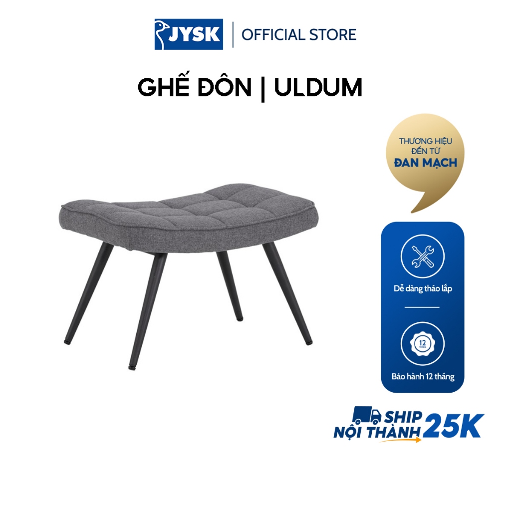 Ghế đôn | JYSK Uldum | kim loại/vải polyester | xám/đen | R39xS59xC39cm