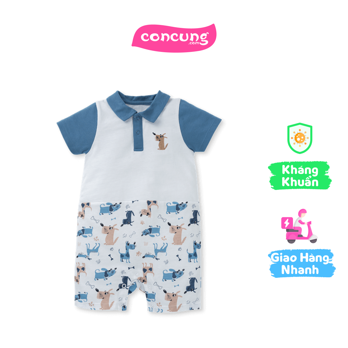Bodysuit bé trai đùi Animo KK0325053-CC015 (9-12m,Trắng- Xanh,DD03)