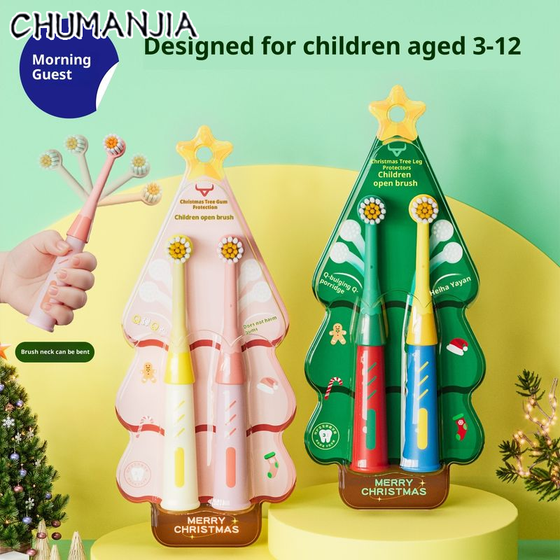 Chu Man Jia thiết kế Cây giáng sinh lông mềm Trẻ Em Bộ bàn chải đánh răng Cho 3-12 Tuổi, Dễ Thương Và Vui Vẻ chăm sóc răng miệng Cho Trẻ Em