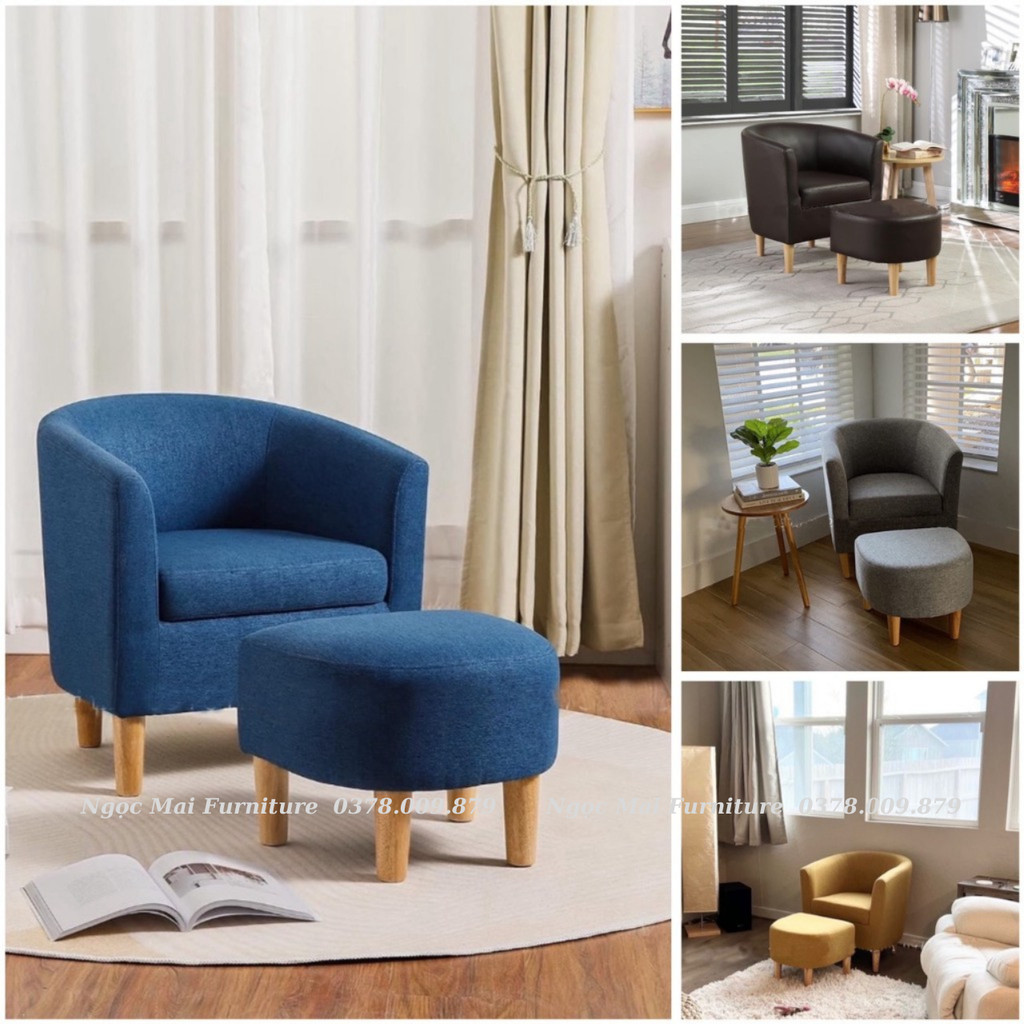 Ghế Sofa Đơn Kèm Đôn Bầu Chân Gỗ Sang Trọng - Ghế Thư Giãn Hội Trường Ghế Bida Ghế Tiệm Nail Giá Rẻ Tại Xường