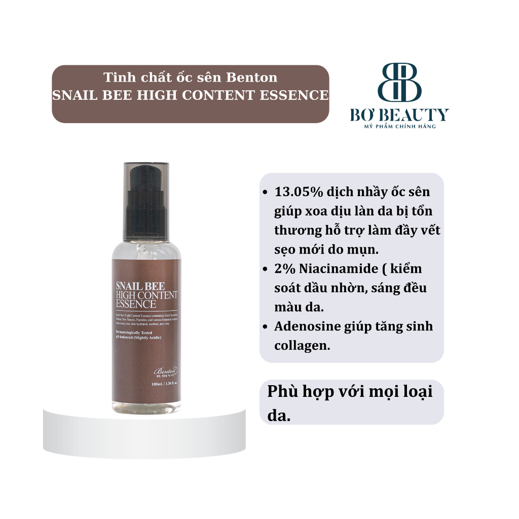 Tinh Chất Phục Hồi Da, Giúp Da Săn Chắc Chiết Xuất Ốc Sên Benton Snail Bee High Content Essence