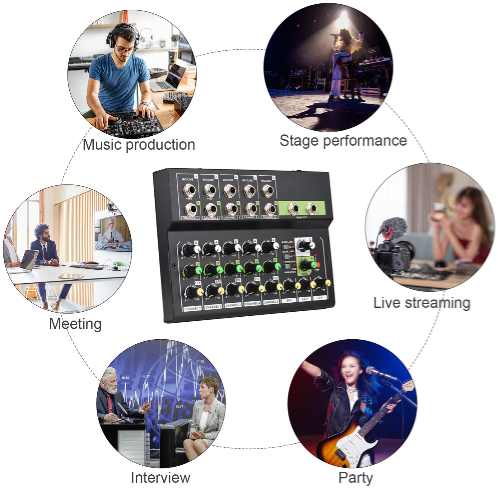 10 kênh Bộ trộn âm thanh Bàn điều khiển phối khí với reverb và 48V Nguồn phantom âm thanh Bảng điều khiển bàn được sử dụng cho mạng karaoke gia đình phát sóng trực tiếp âm nhạc recordin (chúng tôi)