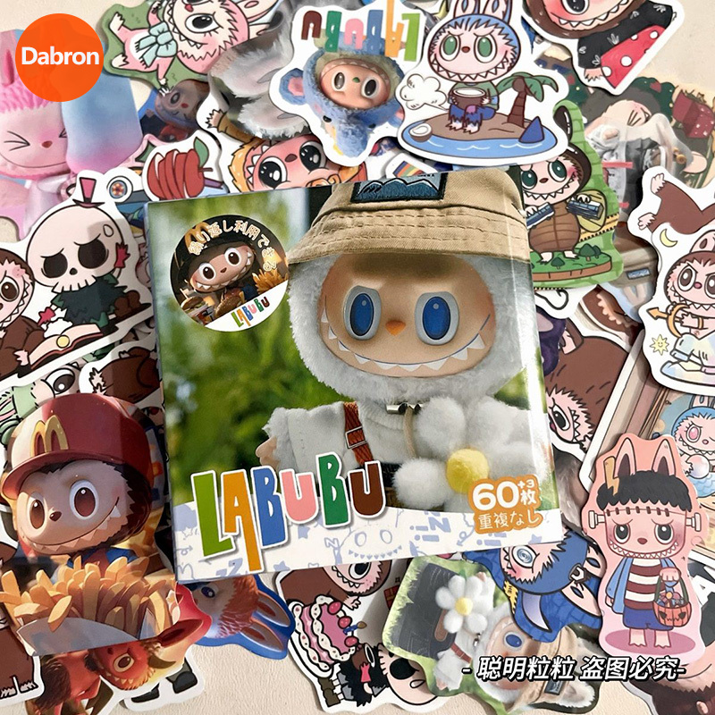 Dabron Toy stickers Cute Cartoon Labubu Gift box packaging Anime manual account Mobile phone decoration materials Waterproof sticker