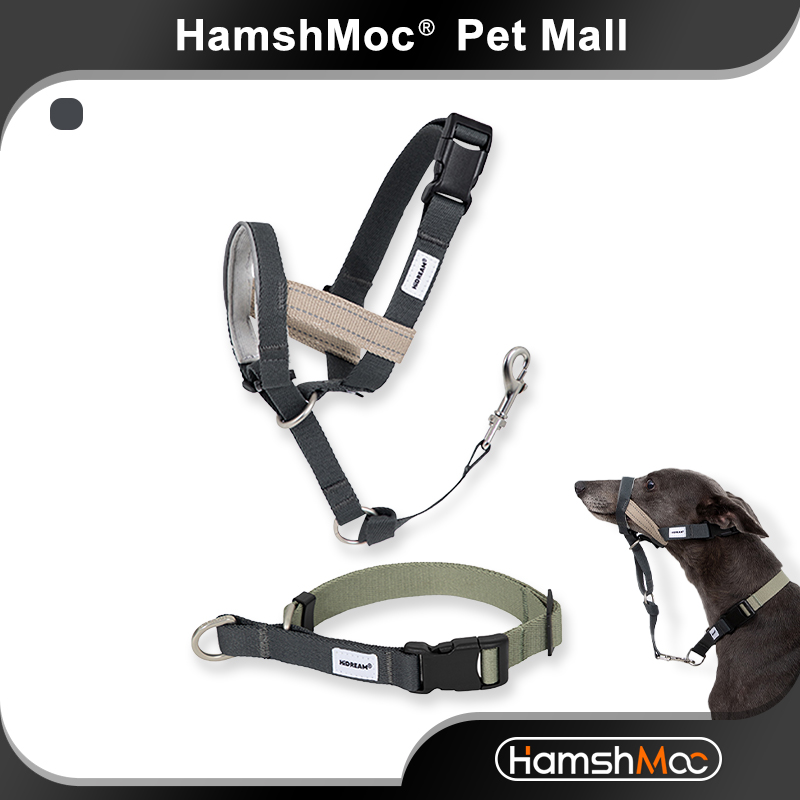 HamshMoc Pet Collar And Muzzle Set Adjustable Soft Dog Collar Anti-Pull Dog Muzzle Anti-Bite Reflective For Pets Outdoor Walking
