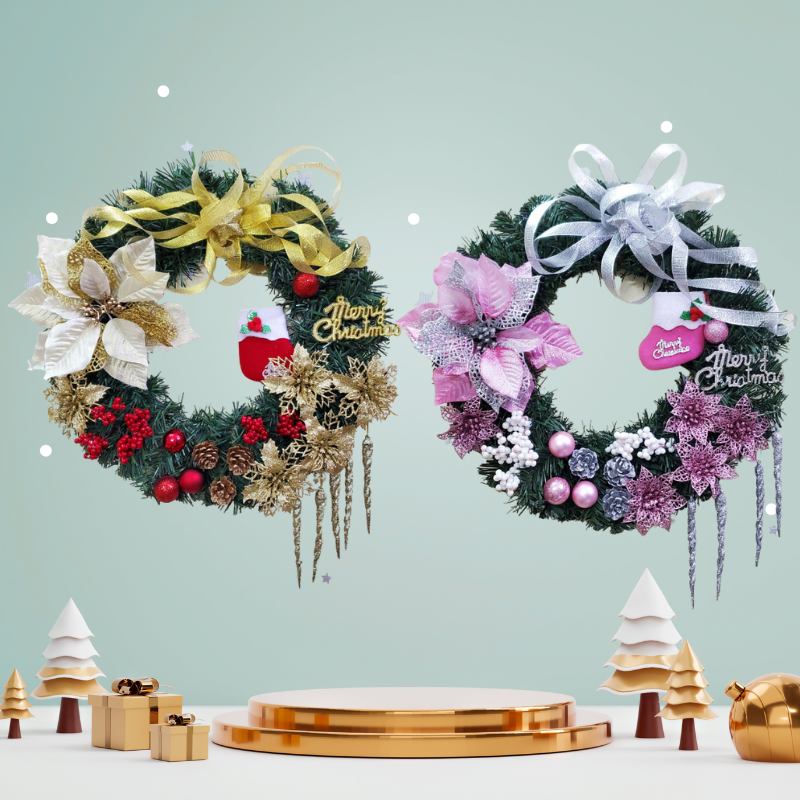 Vòng Nguyệt Quế Giáng Sinh Có Đèn, Vòng hoa Noel D36 40CM Trang Trí Noel