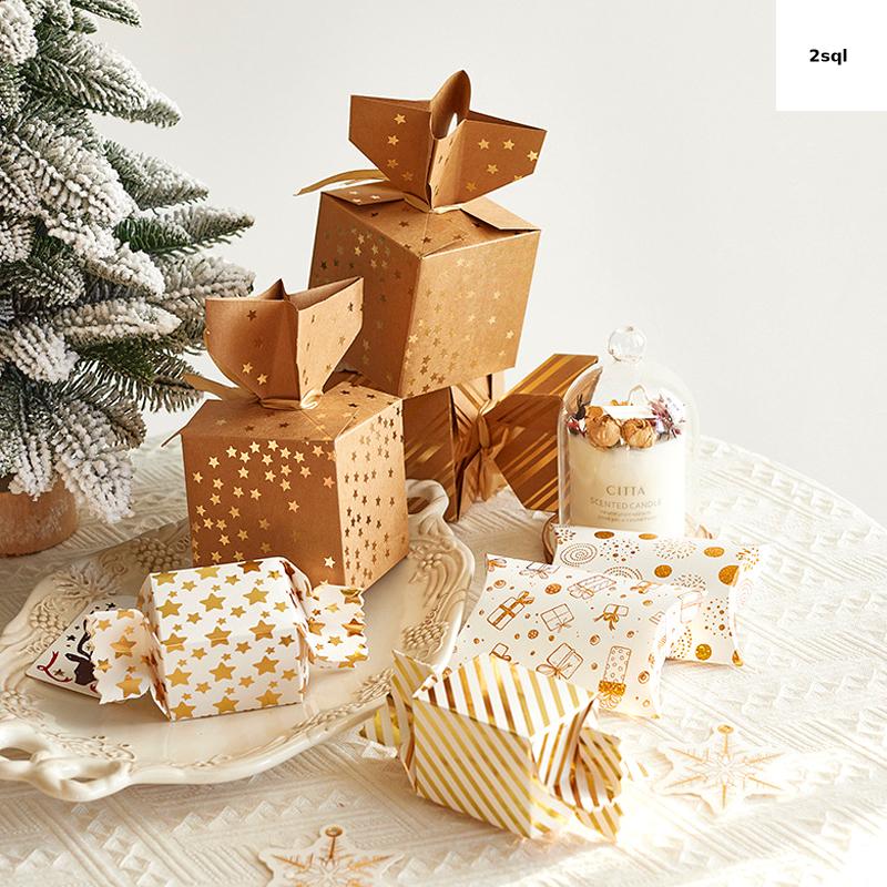 2 cái/3 cái/4 cái Bộ hộp quà giáng sinh hộp giấy trang trí lễ tốt nghiệp năm mới hộp Kẹo sô cô la trang trí lễ Tạ ơn hộp gối Bronzing đám cưới sinh nhật sọc vàng giáng sinh