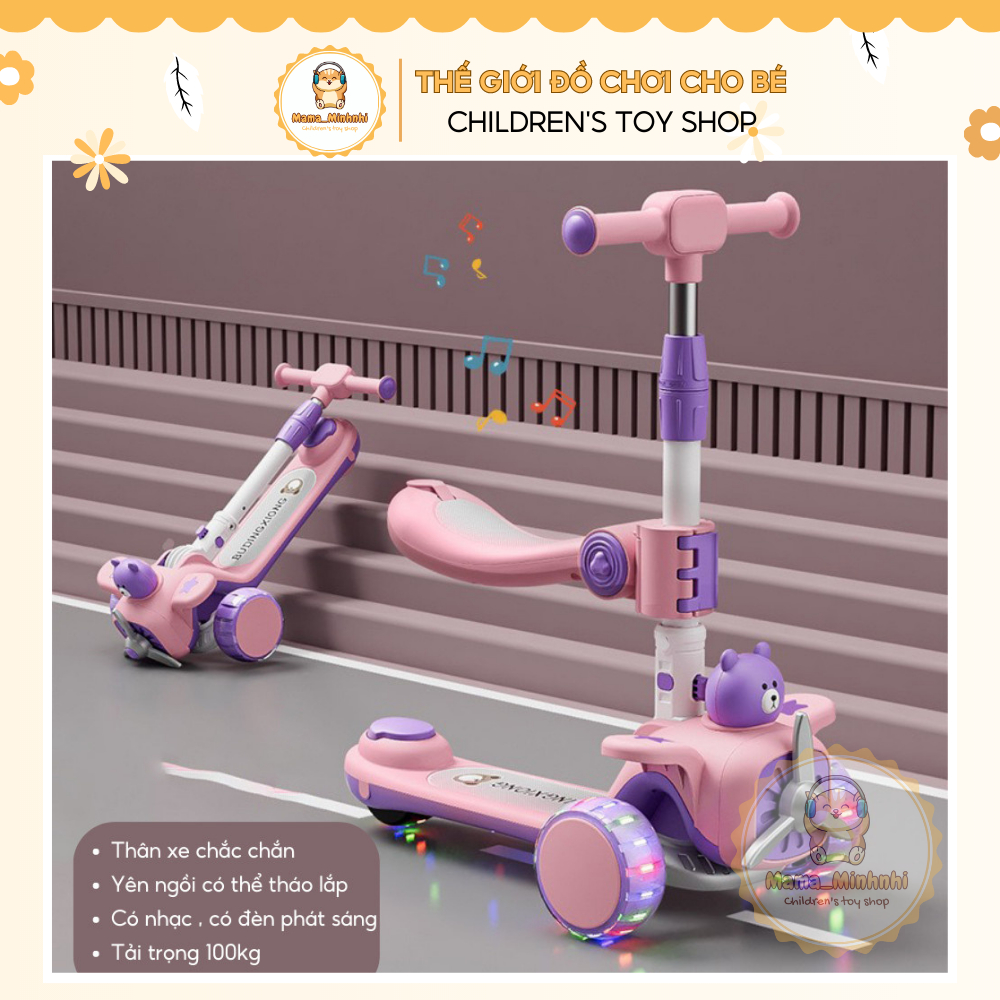 Xe scooter cho bé trượt và chòi chân trẻ em có ghế ngồi 3 in 1 gấp gọn có