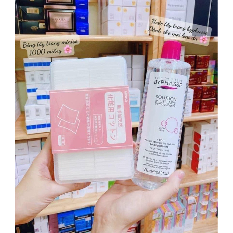 Combo nước tẩy trang Byphasse và Bông tẩy trang 1000m Miniso