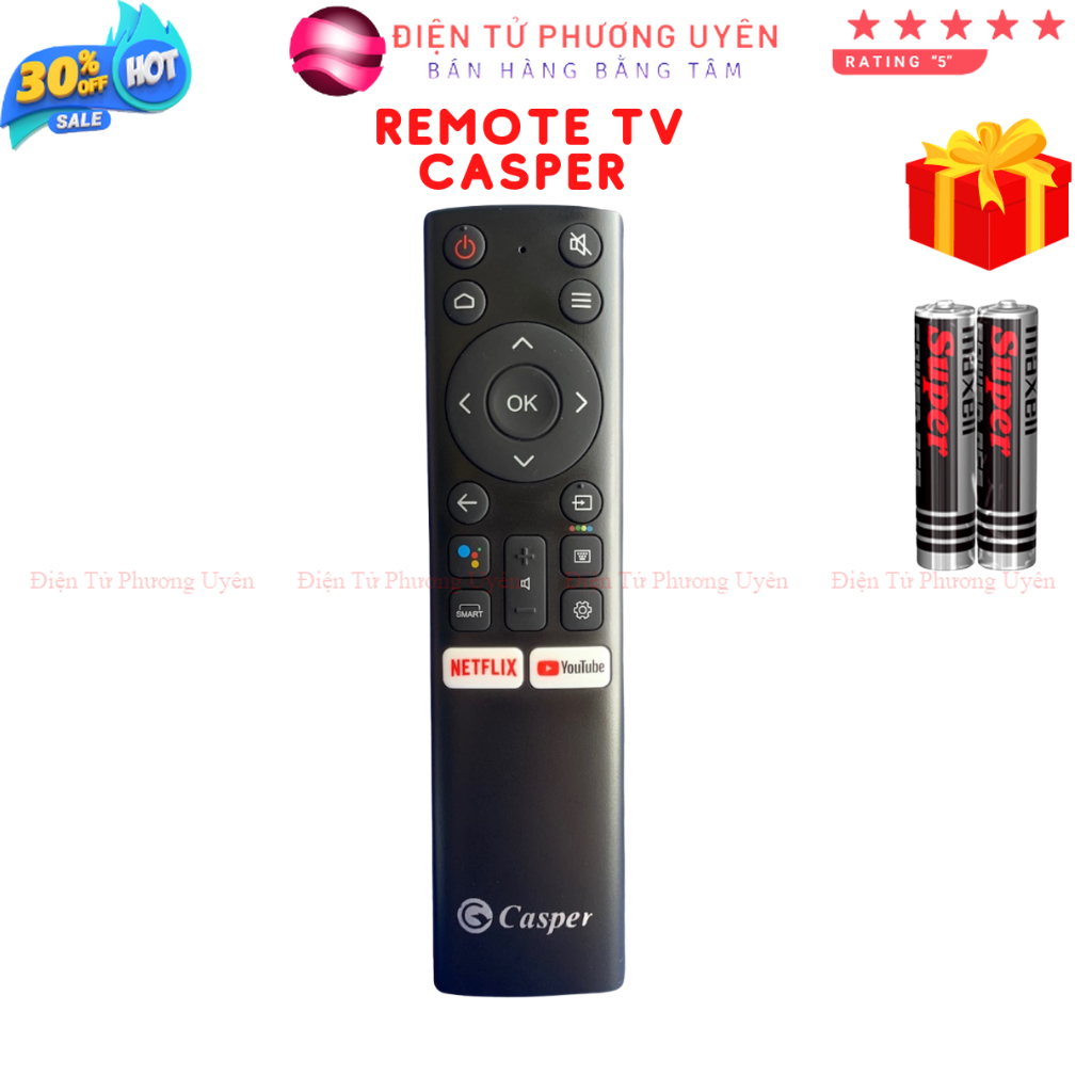 Remote điều khiển tivi Casper Mã 02 giọng nói, Remote tivi casper - Tặng kèm pin - Phương Uyên