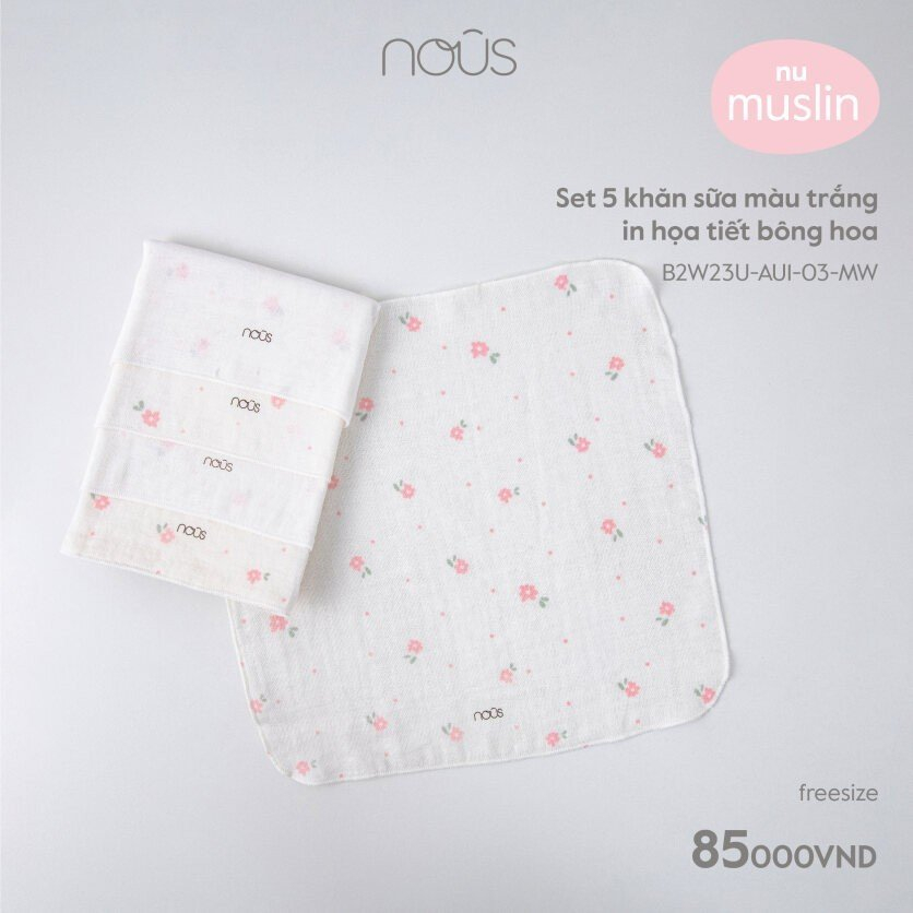 Set 05 chiếc khăn sữa NOUS- chất liệu thông thoáng, thấm hút