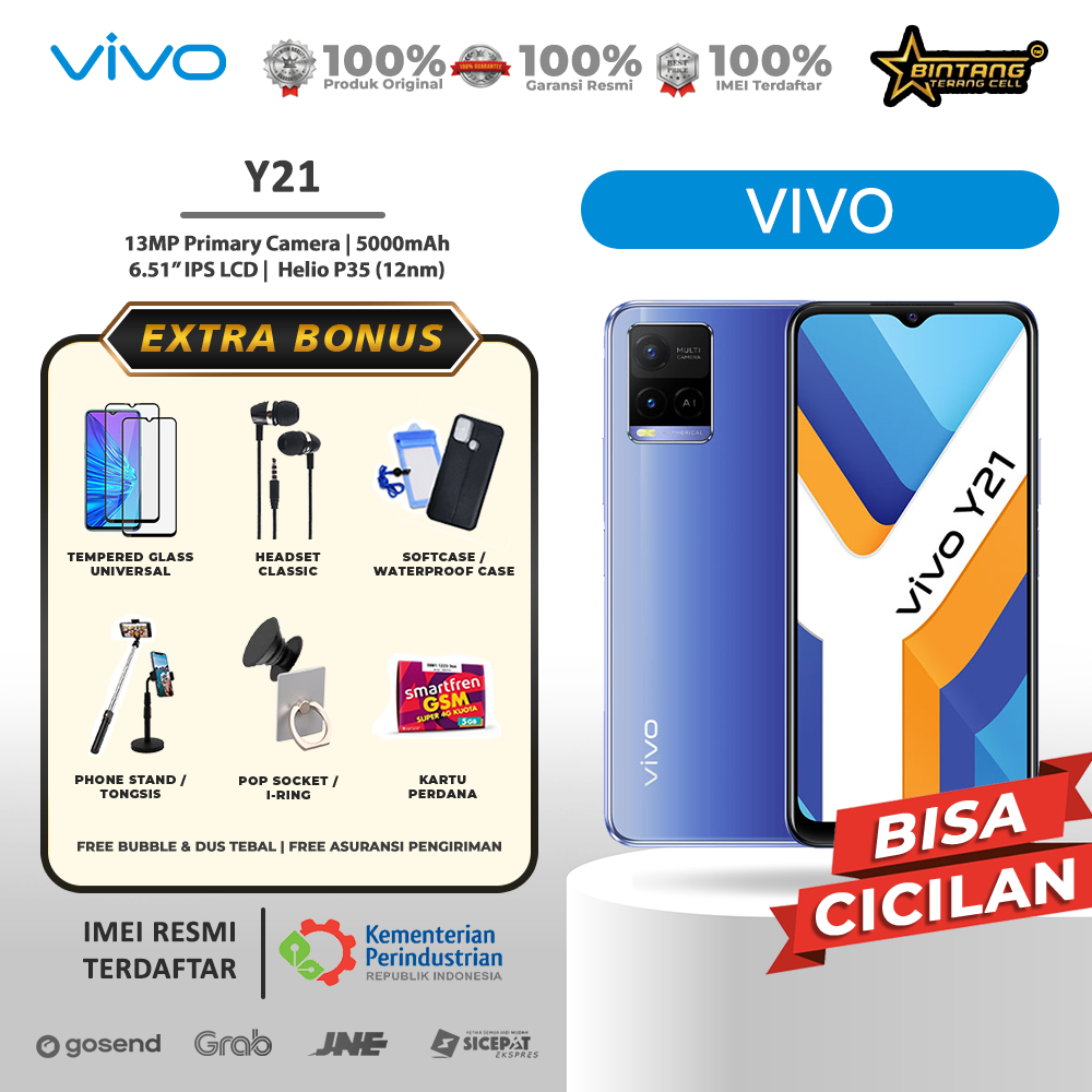 VIVO Y21A Y21 Y21S Y21T RAM 6/128GB -4/128GB-4/64GB GARANSI RESMI Harga  1,697,000 Ringgit*Penghantaran Percuma