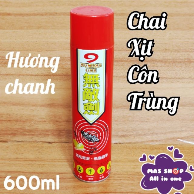 Chai (Bình) xịt muỗi - côn trùng NUMBER ONE chai lớn 600ml hương chanh