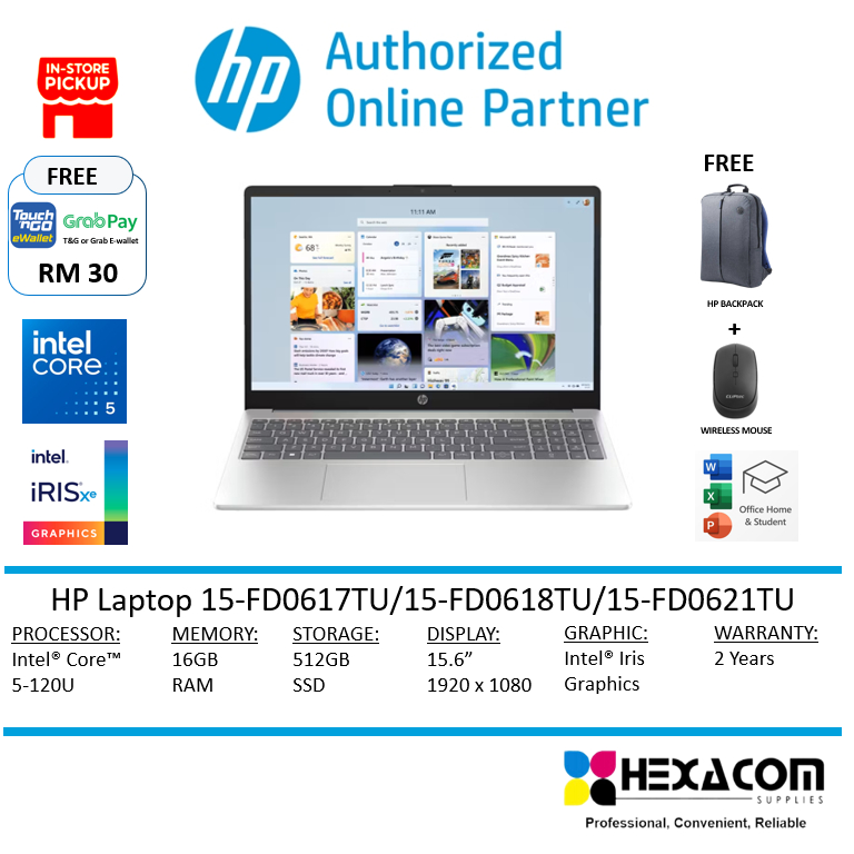 HP 15-FD0617TU / 15-FD0618TU / 15-FD0621TU LAPTOP (CORE 5-120U/8GB/512GB/INTEL UHD/ IRIS GRAPHICS/2 YEARS WARRANTY)