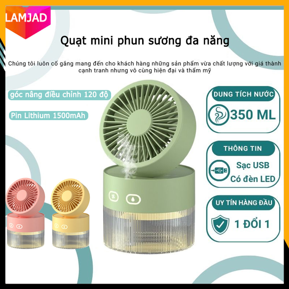 Quạt điều hòa hơi nước mini để bàn Quạt mini làm mát bằng nước, Quạt máy tính để bàn có thể sạc lại USB Tua bin có thể gập lại,Xịt làm ẩm gió mát
