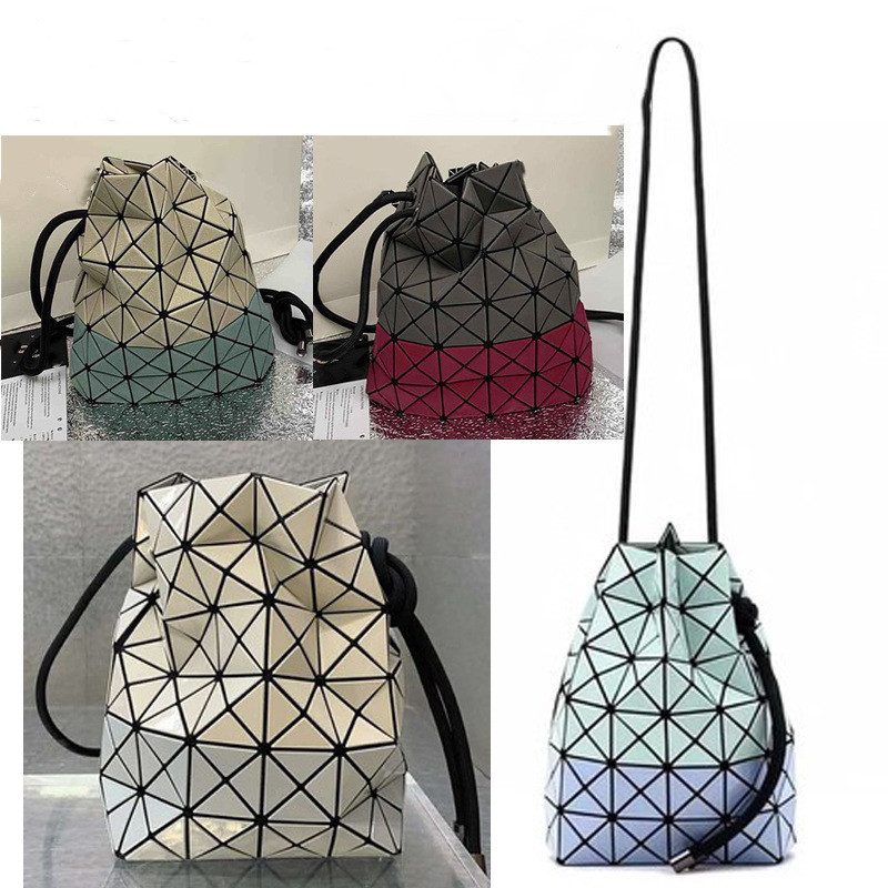 【ready stock】Issey Miyake-Crossbody bag, drawstring bucket bag, dual color binding bag, shiny diamon