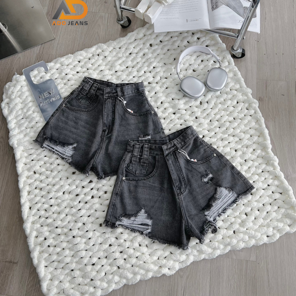 Nút Quần short jean nữ rách cá tính, quần bò nữ lưng cao