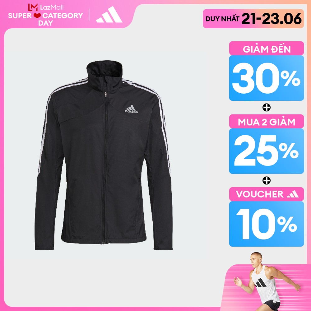 Adidas chạy áo khoác 3 sọc marathon nam đen gm1410