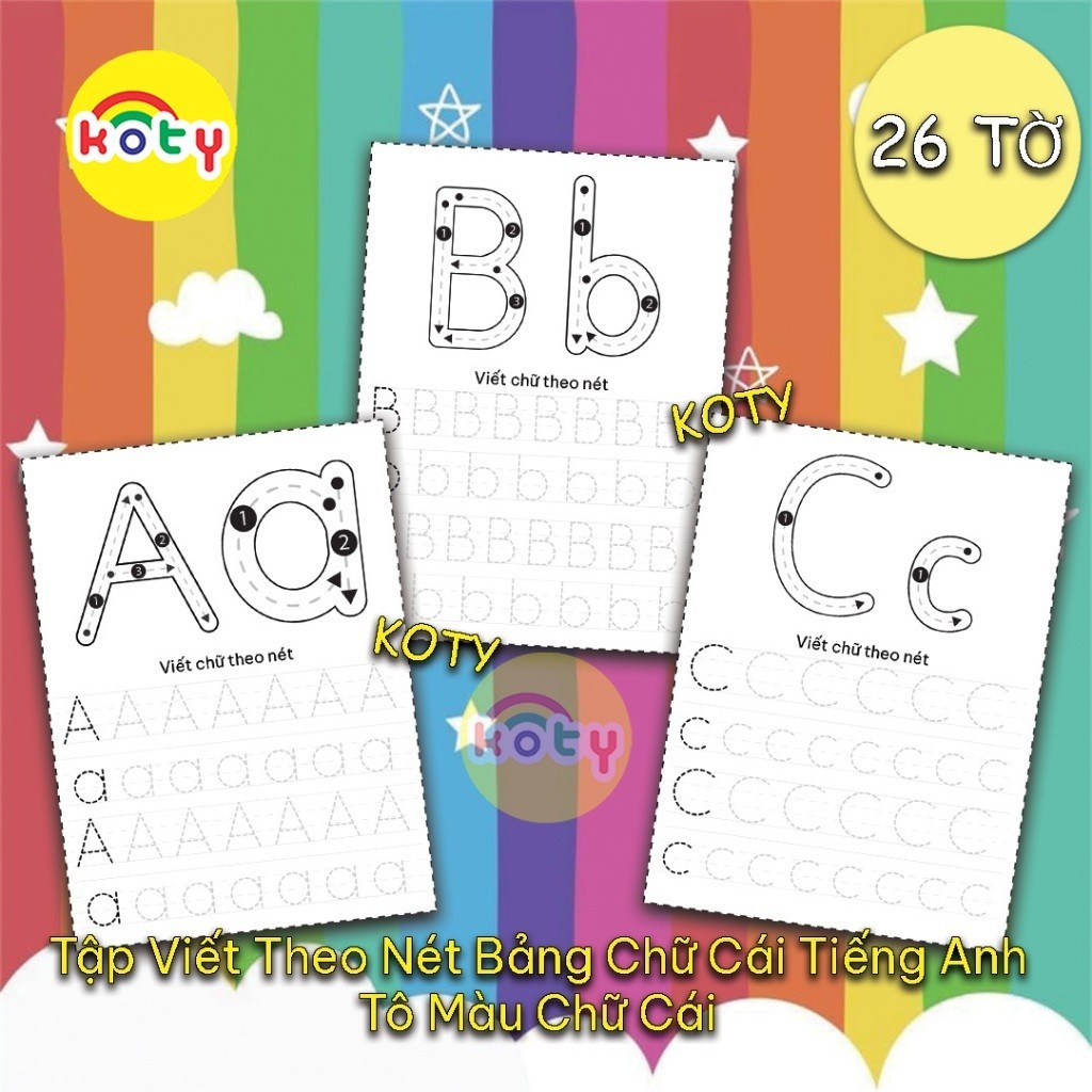 Bộ 26 Tờ Giấy Tập Viết Chữ Theo Nét Chữ In Hoa - In Thường Bảng Chữ Cái Tiếng Anh - Tô Màu Chữ Cái C
