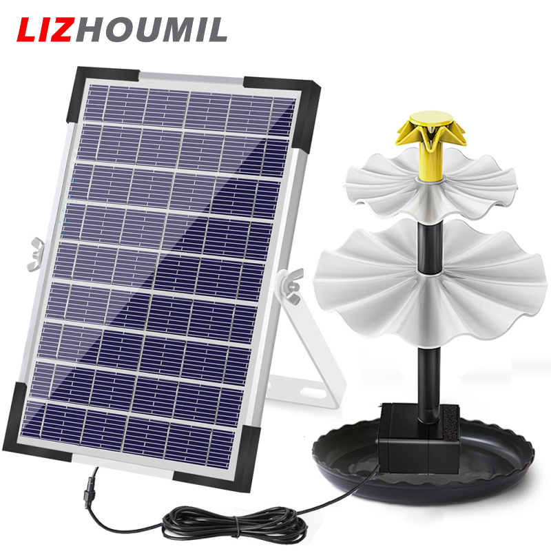 LIZHOUMIL Solar Water Pump Solar Bird Bath Fountain With 2 Charging Methods 4 Nozzles 10W Solar Collector 3-tier Waterfall Fountain ราคา 912 บาท*ส่งฟรี