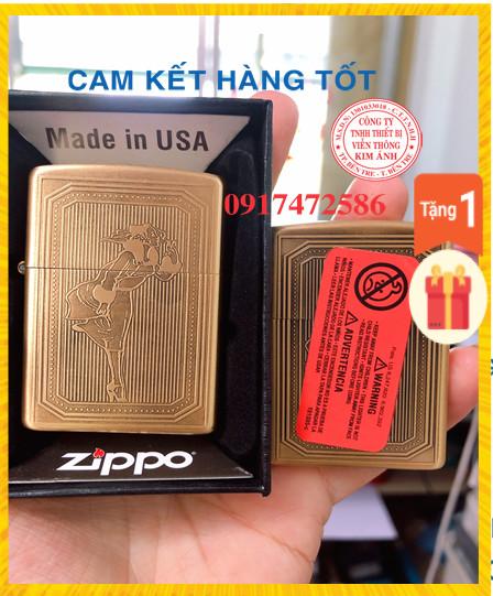 Bật lửa zippo khắc chìm mẫu windy 2 mặt màu vàng ruột trắng