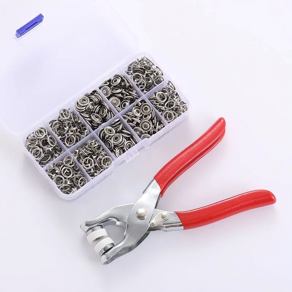 P PMC Bộ kìm bấm khuy cúc áo kèm hộp 50 chi tiết cúc áo thép Dụng cụ bấm khuy đa năng