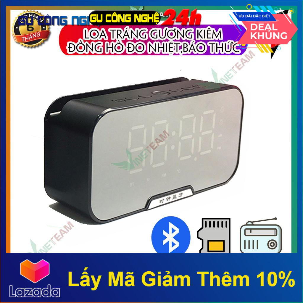 Loa bluetooth nghe đài fm kiêm đồng hồ báo thức báo nhiệt độ mẫu mới -dc4005