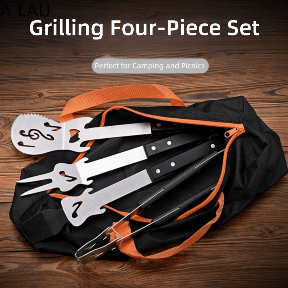 A LAU Stainless Steel Grilling Tool Set Easy Draining Wooden Handle BBQ Shovel Fork Clamp Rust-proof Combination Barbecue Cutlery Kit Outdoor Camping Harga  47 Ringgit*Penghantaran Percuma