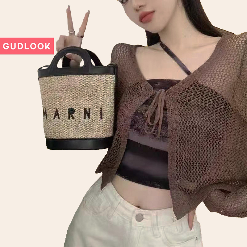 Áo Cardigan Croptop Lưới GUDLOOK Len Khoác Ngoài 4 Màu